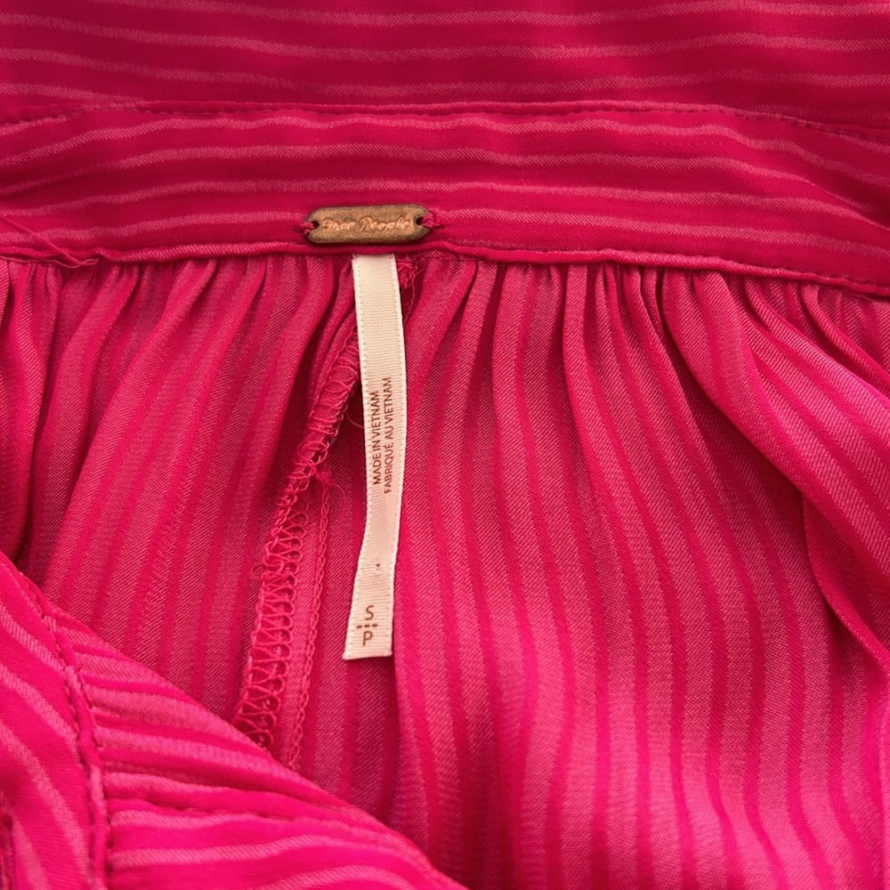 Free People Everly Pinstripe Long Sleeve Shirtdress in Pink Phenom Size Small - Picture 11 of 11